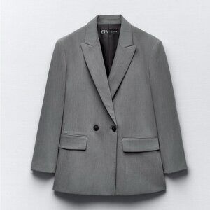 Zara Gray Oversized Double-Breasted Blazer Size XS